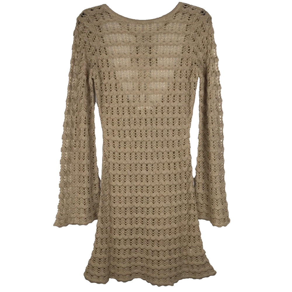 12th Tribe Tan Crochet Mini Dress